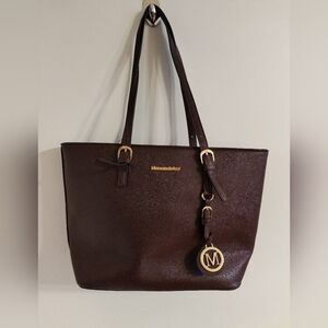 Sophisticated purple Leather Tote Bag with Gold Accents